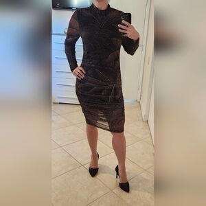 FARM Rio Black and Brown Midi Dress